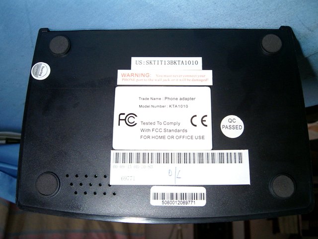 PA1688 based Koncept KTA1010 1-port FXS gateway back picture.