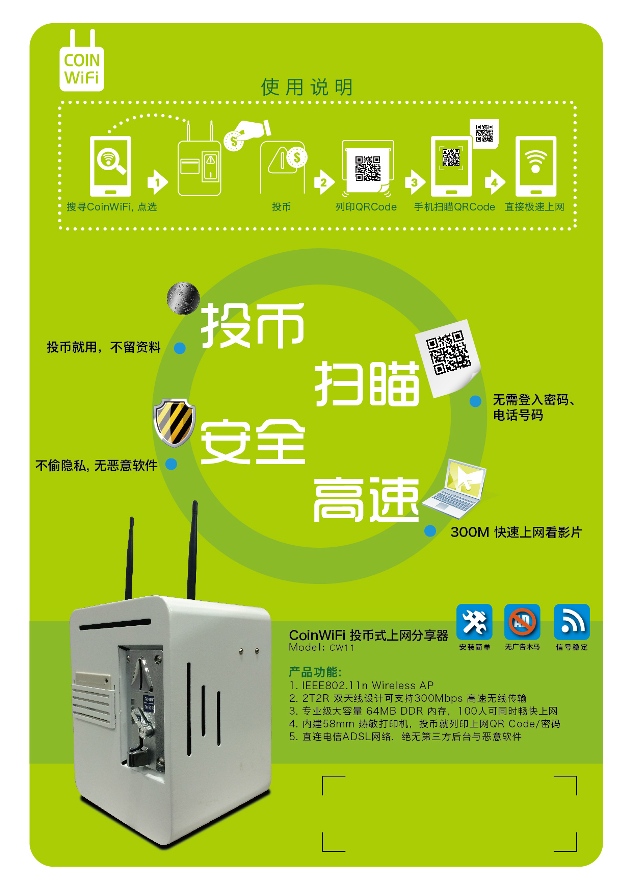 Chinese specification of coin WiFi hotspot